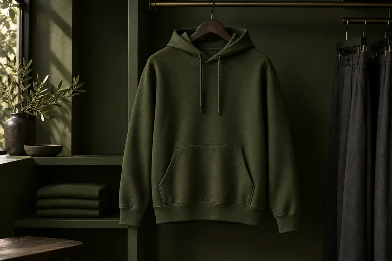 Editorial illustration of a considered everyday wardrobe for choosing a hoodie